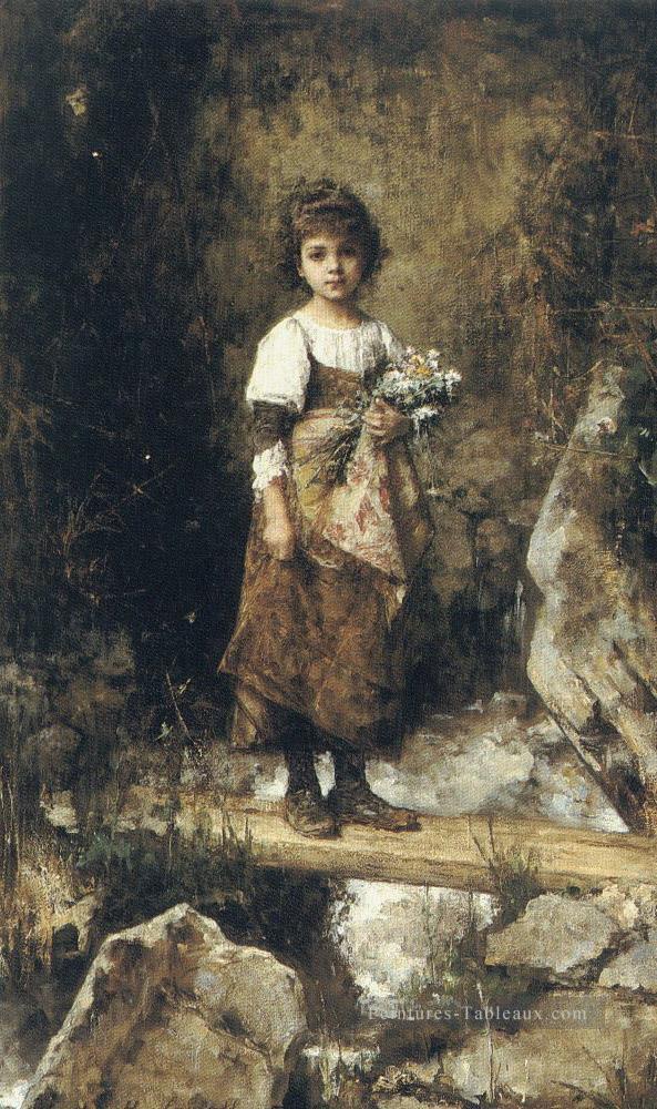 Une paysanne sur un portrait de fille de passerelle Alexei Harlamov Peintures à l'huile